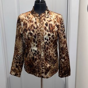 TanJay Women's Jacket Crinkled Animal Print Brown, Tan and Cream